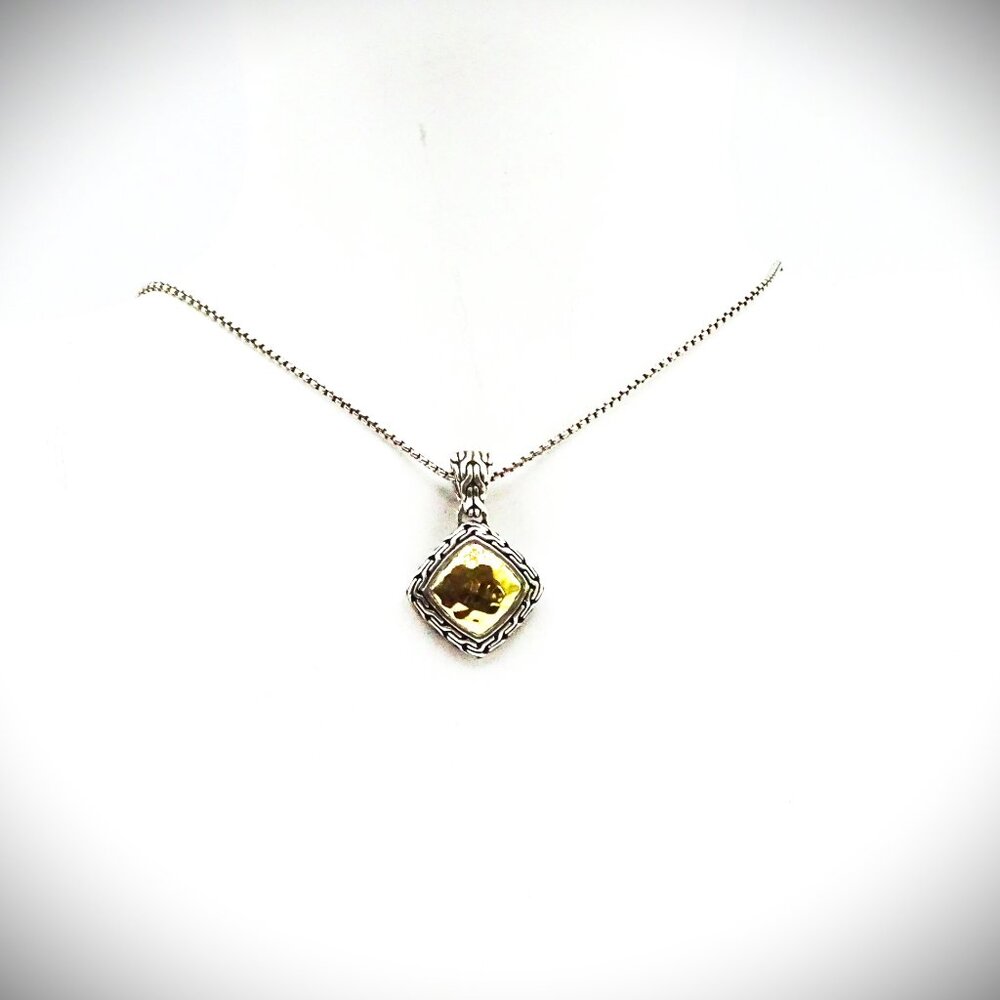 JOHN HARDY Chain Collection Sterling Silver 18K Gold Hammered Pendant Necklace - Picture 10 of 11